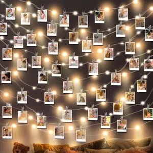 Photo Clip String Light, 16.4Ft 50LED Fairy Lights with 50 Clear Clips, Photo Light for Hanging Pictures Bedroom Wall Decor Christmas Wedding Décor