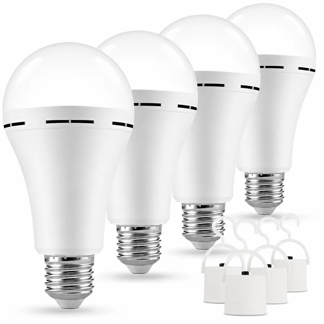 4-Pack Rechargeable Emergency Light Bulbs A19, Camping Lamp Battery Powered LED Light Bulb 6000K Daylight E26 E27 120 Volt 12W 60W Equivalent with 1200mAh for Home Power Outage Camping Hurricane