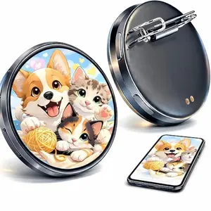 Digital Pin Badge with 1.95'' IPS Touch Screen - Tech Accessories, Stylish & Funky Unique Accessories for Gamers, Custom Photo Slideshow via Bluetooth, Anime Gift for Teens & Fans