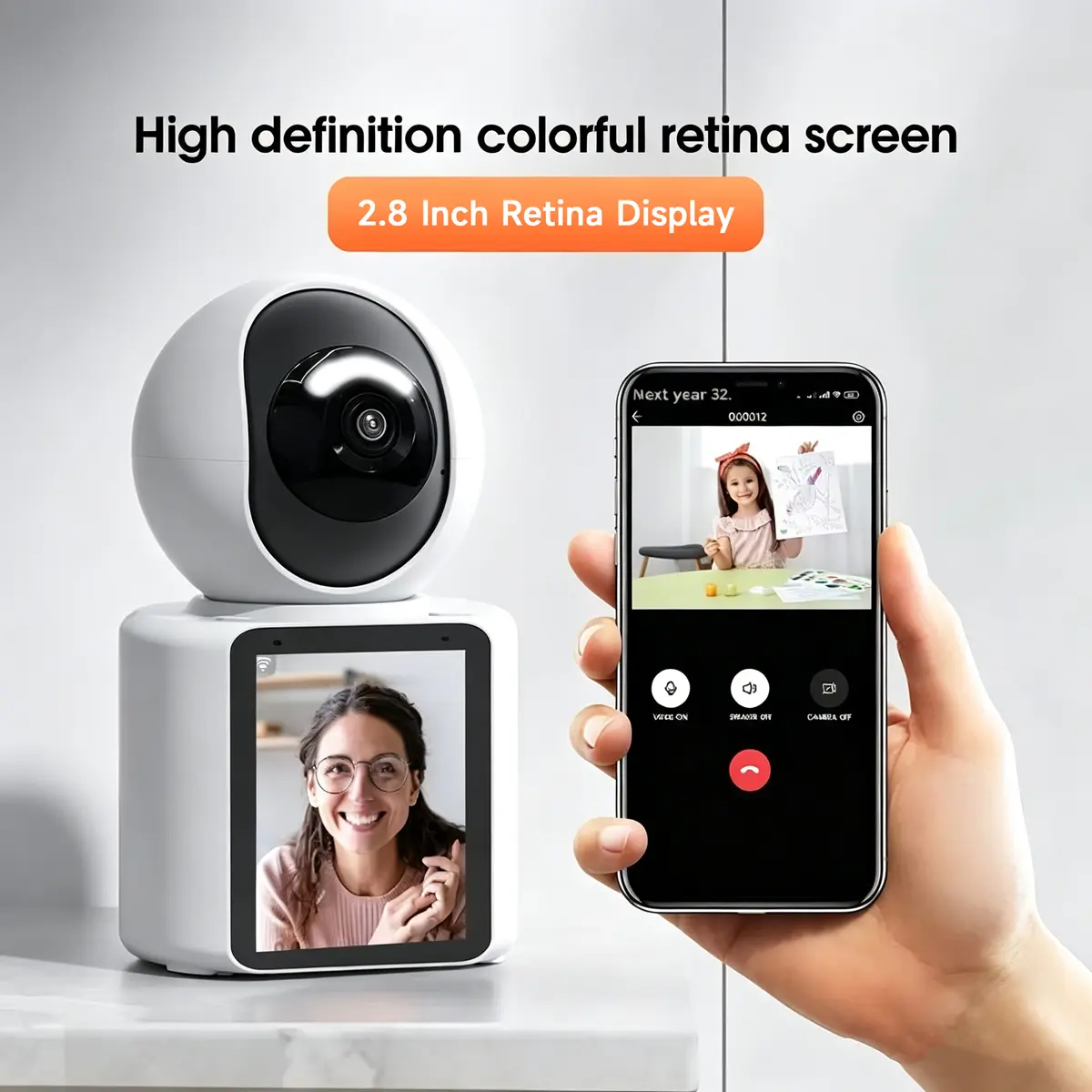 Two-Way One-Touch Video Calling WiFi Security Camera with Mobile Remote Intercom, Smart Tracking, Voice Activation, Night Vision, Ultra HD — Ideal for Elderly & Child Care，bodycam