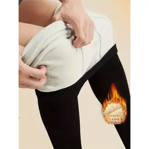 Men'S Winter Warmth Fleece-Lined Thermal Leggings, 88% Polyester 12% Spandex, High Stretch Knit Fabric, Solid Color, Skinny Fit, Sports Style, for Hunting, Outdoor, Running, Cycling, Skiing, Yoga, Fitness, Casual Wear, Thick