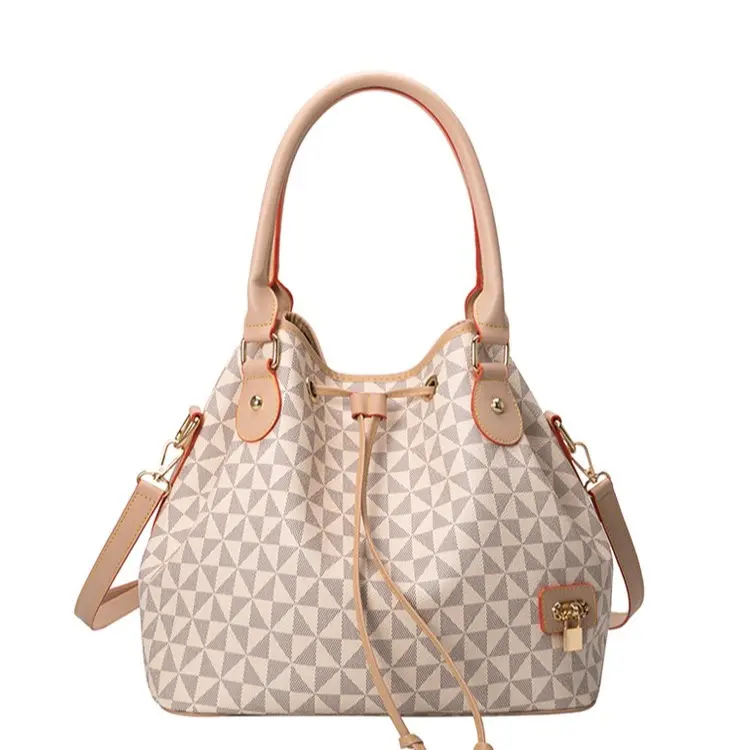 Women's Luxury Geometric Bucket Bag – Large Capacity Drawstring Shoulder & Crossbody Handbag Fashion Patterned Bag