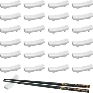 24Pcs White Porcelain Chopstick Rests Set, Traditional Chinese Tableware Holder for Home, Hotel & Restaurant Tabletop Decor