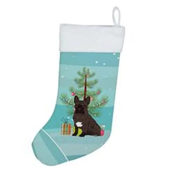 Unisex Brindle French Bulldog Print Christmas Stocking (18x13.5 in) - Soft Texture Polyester Suede Adult Home Supplies, Festive Holiday Decor Gift