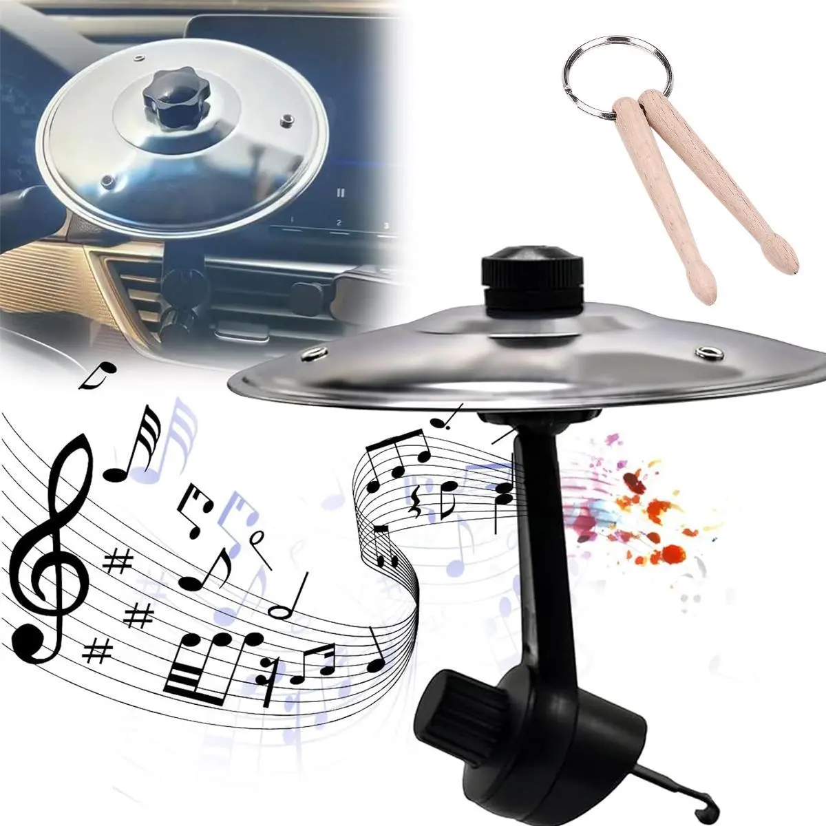 Car Crash Cymbals Mini Air Vent Drum Set, Fun Finger Drums for Music Lovers, Easy Installation, Compact Design, Durable Metal, Road Trip Accessories, Stainless Steel Drum