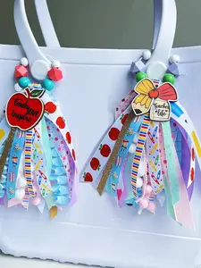 Tassel bag charms for First Day of School Teacher Gift,thank you teacher appreciation gifts,apple pencil keychains for Teacher, Back to School gifts，tassels Keyrings,Bookbag backpack Charms,purse charms,beach bag charms,handbags bag accessories