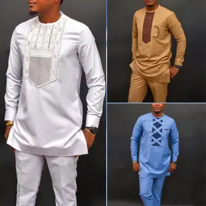 2024 African Men's Native Disigner Clothing Tunic Ethnic Style 2pcs Dashiki Male Pants Sets To Dress Traditional Outfit Kaftan Long Sleeve Suit