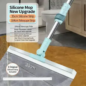 Multi-Functional Cleaning Sweeper, Two-In-One Mop and Sweep, Silicone Broom Squeegee, Extendable Metal Handle, Ideal for Bathroom, Kitchen, Living Room, Bedroom