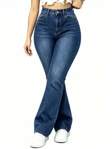 WH56 High Waisted High Stretch Classical Denim Jeans for Women, Flare Leg Bootcut Denim with Pockets Trendy & Flattering for All Seasons.