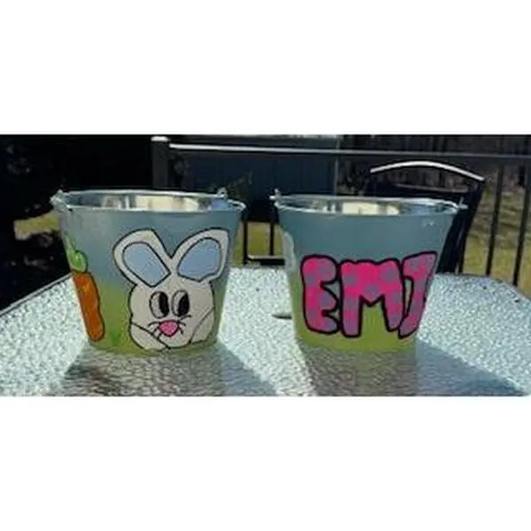 Personalized Easter Bunny Bucket | Hand-Painted Spring Decor