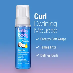 Lottabody Coconut & Shea Oils Wrap Me Foaming Mousse, 7 oz Haircare Product - Frizz Control, Dry Hair Hydrating Moisturizer (Gel Alternative)