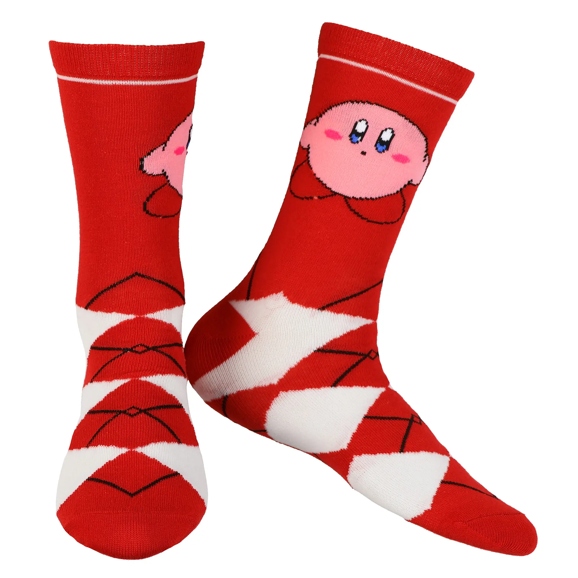 Nintendo Kirby Video Game Red Argyle Crew Socks For Men Women 1 Pair
