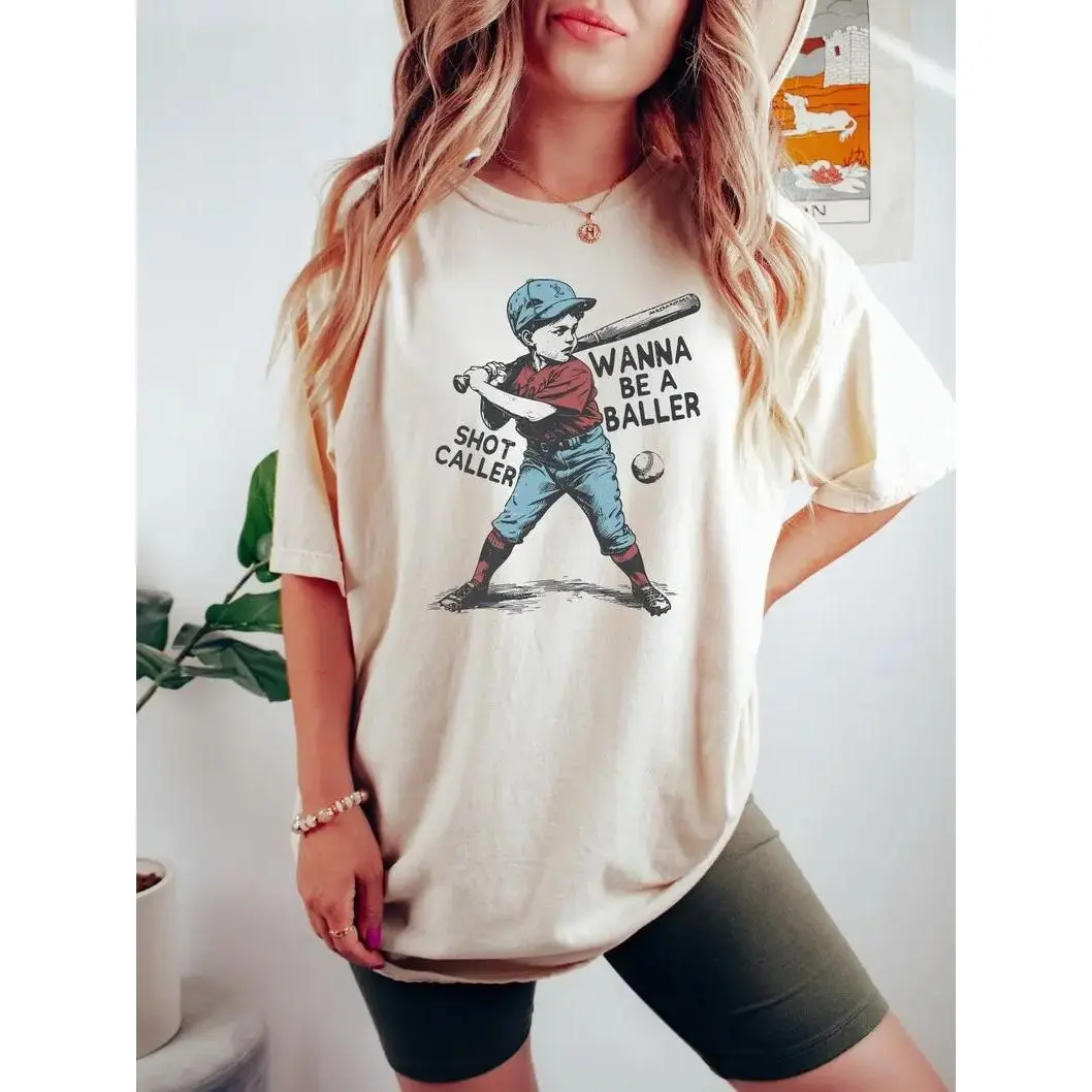 Wanna Be A Baller Shot Caller Tshirt, Retro Baseball Boy Shirt, Baseball Lover Gift, Game Day Shirt, Sport Womenswear Casual Graphic Tee