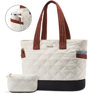 【NEW IN】LOVEVOOK Tote Bag for Women, Quilted Work Puffer Bag with Large Cup Holder for Travel, Daily, Nurse Teacher Bag Handbag Summervibes