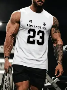 LOS ANGELES 23' Los Angeles Basketball Sporty Theme White Sleeveless Tank Top | Gym & Casual Streetwear Top | Breathable Quick-Dry Fabric | Bold Sporty Aesthetic | Trendy Slim-Fit | Eye-Catching Basketball Print | Versatile Daily Wear | Perfect for Fitnes