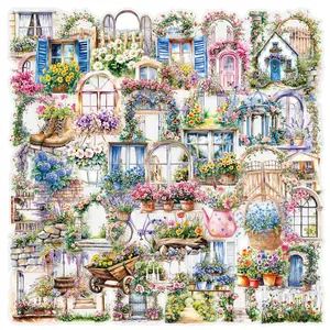 50pcs Garden Flower Wall Transparent PET Material Series Graffiti Stickers Suitable for Luggage, Phone Cases, Laptops, Helmets, Skateboards Waterproof Decoration DIY Creative Stickers