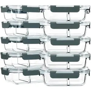 10-Pack,30 Oz Glass eal Prep Containers 2 Copartents Airtight Lunch Bento Boxes with Lids, Glass  Storage Containers, icrowave, Oven, Freezer and Dishwasher