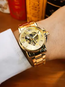 1pc Elegant Skeleton Automatic Mechanical Watch for Women Luminous Hands Stainless Steel Strap Business Fashion Ladies Watches Top Brand Wristwatches Gifts