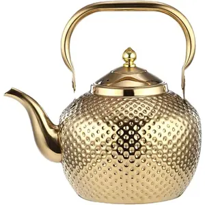 2000ml Sturdy Hammered Finish Stainless Steel Teapot with Infuser, Filter, Lid, and Lifting Handle - Multi-Functional Tea Maker & Water Kettle for Induction, Gas Stoves (Gold)