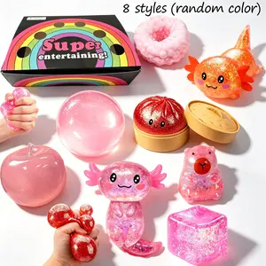 8 Pcs Sensory Toy Set, Soft Jelly Squishy Toys, Cute Hexagon Dinosaur and Small Ball Stress Relief, Ideal for Anxiety and Parties