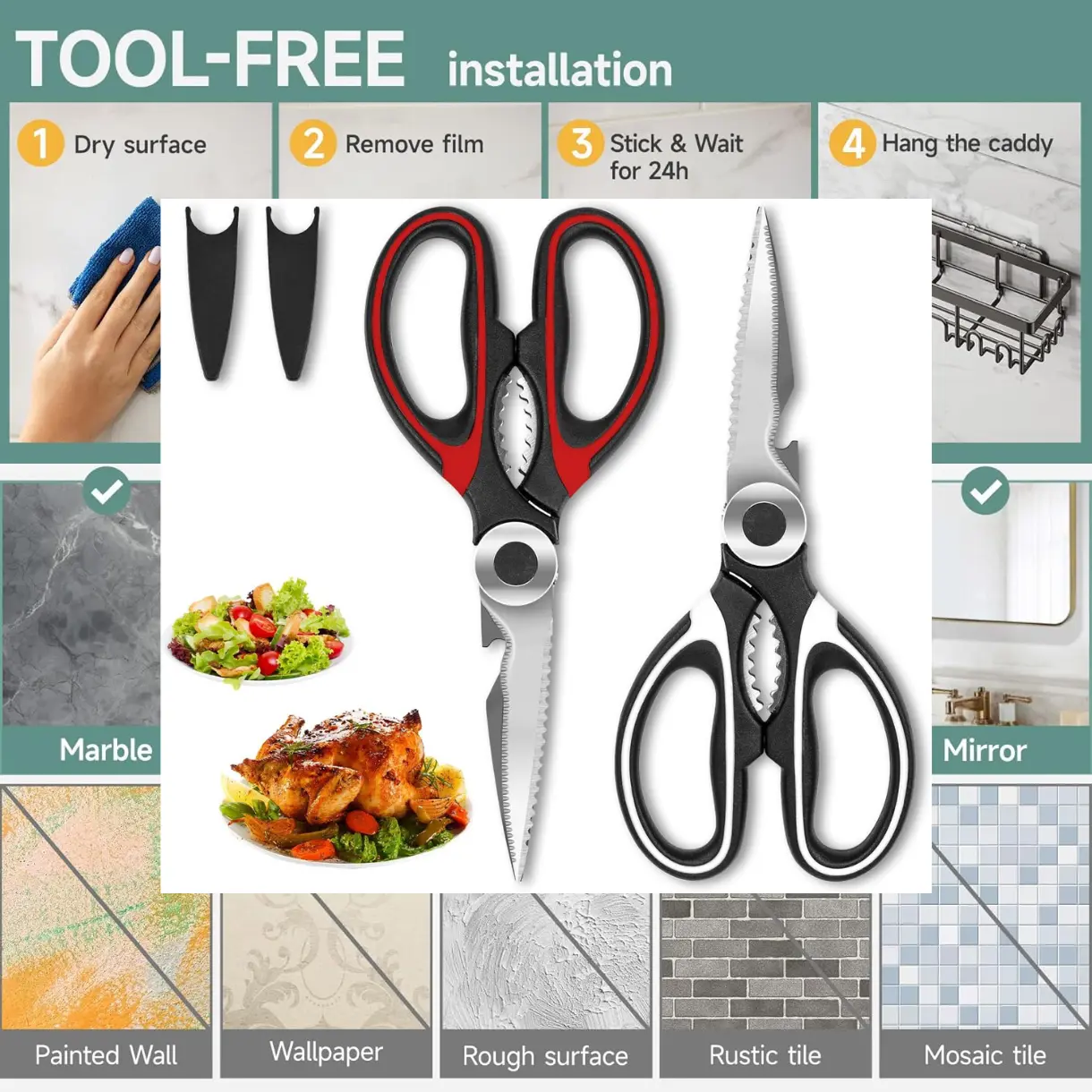 2-Pack Kitchen Scissors Heavy Duty, Premium Sharp Kitchen Shears for Food, Fish, Meat, Bones, Poultry and Vegetables with Strong Stainless Steel Blades Multi Purpose Cooking Scissors Utensils Kitchenware