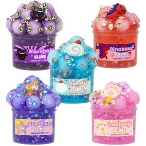 Colorful Slime Toy, Crunchy Crystal Squishy Covered Slime Ball with Bat, Dinosaur, Starfish Charm, Slime Set for Boys Girls, Fluff Slimes Perfect for Party Favors, Squishy Series, Slime Kit