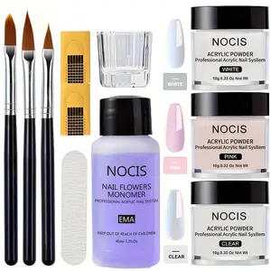 Acrylic Nail Kit - Long-lasting Acrylic Powder and Professional Acrylic Liquid set for Acrylic Nails Extension for Beginner DIY at Home  Brush French