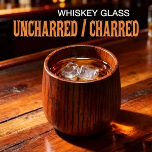 【Buy 1 Get 1 Free】Wooden Whiskey & Bourbon Tumbler Glass, Charred or Uncharred Old Fashioned Drinkware, Unique Bourbon Gifts for Men, Premium Drinkware for Whiskey Lovers, Elegant Wooden Glassware for Home Bar, Perfect Gift for Special Occasions