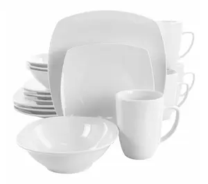 Elama Bishop 16 Piece Soft Square Porcelain Dinnerware Set