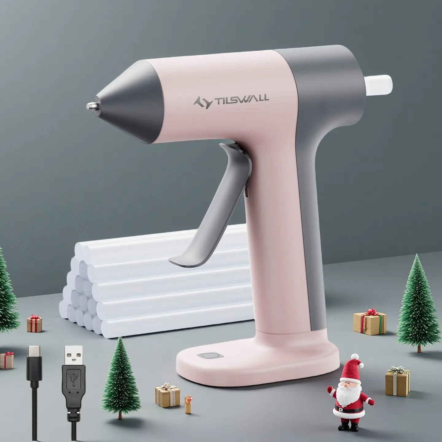 Tilswall【Gift for DIY Lovers】 Cordless Hot Glue Gun, Rapid 30s Preheat with 20 Premium Glue Sticks, 2000mAh Type-C Rechargeable, Ideal for DIY Crafts, Home Repairs, and Gift Making Adhesives