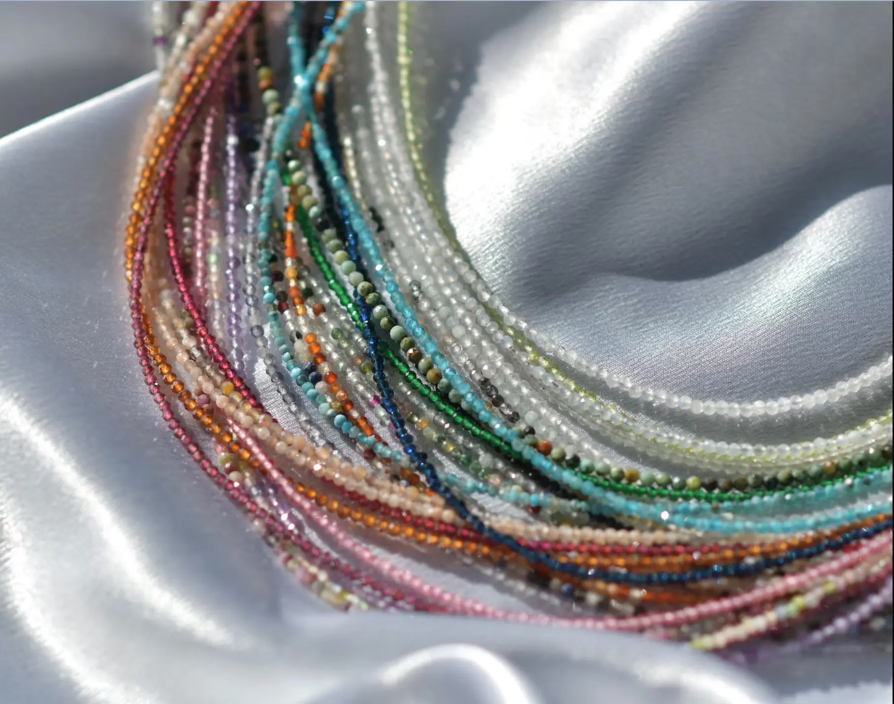 Tiny Faceted Gemstone Beaded Necklace, Dainty Faceted Gemstone Beaded Necklace, Waterproof Crystal Beaded Choker, Gold-Filled, Stainless Steel