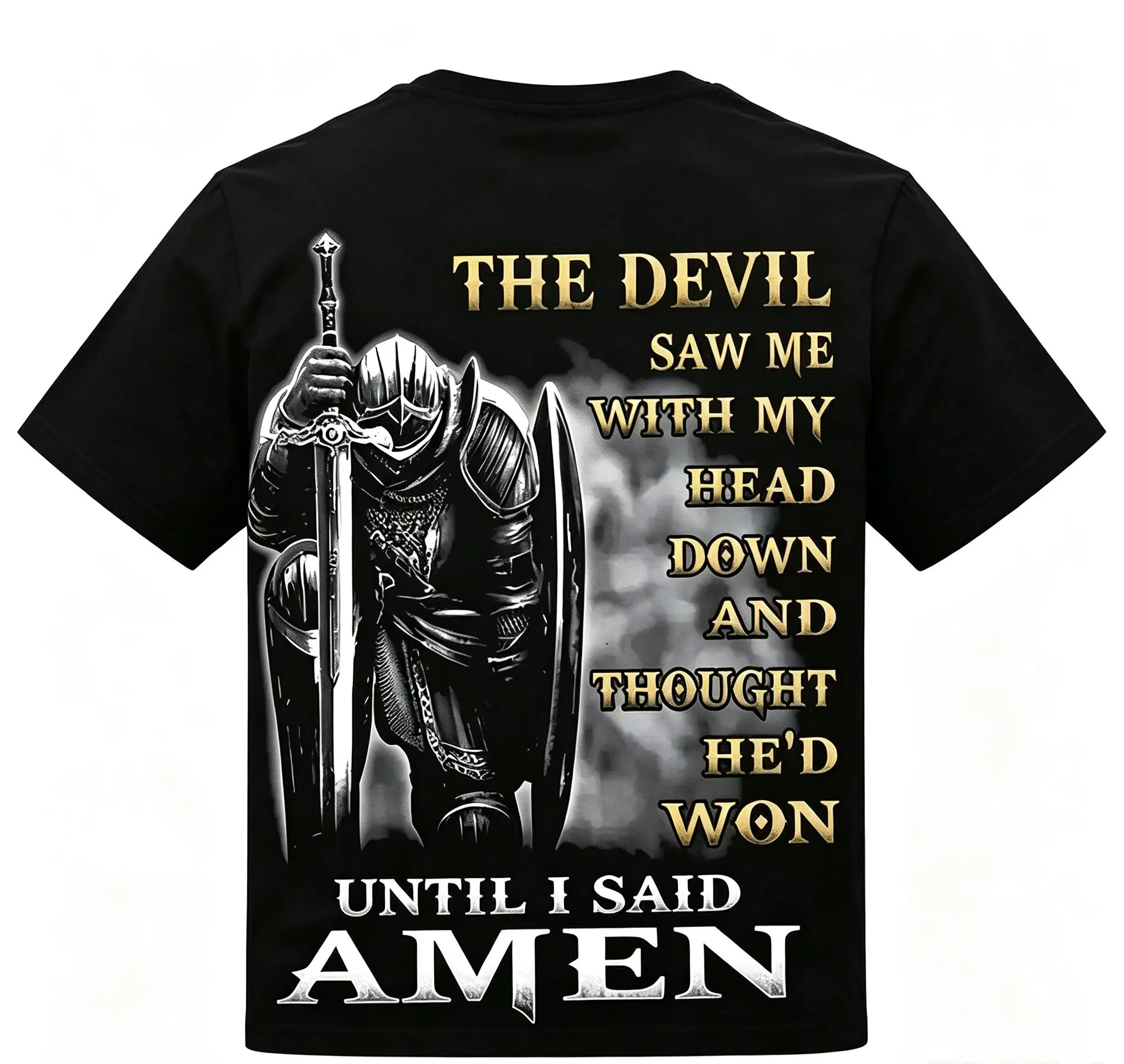 Men's 100% Cotton Casual Graphic Tshirt - Vintage Knight Templar Christian Cross Print, Crew Neck, Classic Cut, Short-Sleeve Unisex Religious Streetwear, S to 5XL (XXXXL Available), Menswear Sports Top