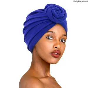 Women's Solid Color Turban Hat - Baroque Knot Flower Design, Stretch Polyester Chemo Cap with Turban Wraps, 1-Size Stylish Comfortable Headwear for Parties