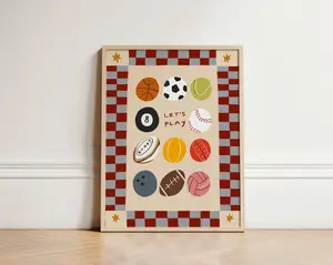 Let's Play   Football Wall Art, Boy's Bedroom Print, Toddler Room
