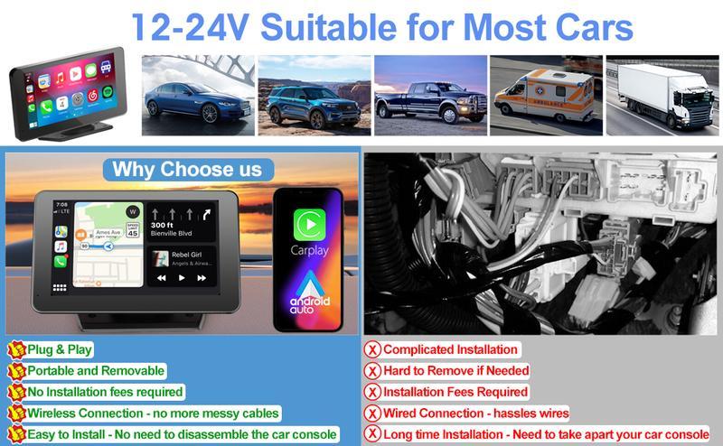 Paslda-2026 Portable Carplay Screen 7-Inch IPS Touchscreen with Landscape & Portrait Modes Wireless Carplay Android Auto Suction Mount Mirror Link HD Touch Easy Install Rear View Camera Compatible with Most Cars Paslda-2026 Portable Carplay Screen 7-Inch IPS Touchscreen with Landscape & Portrait Modes Wireless Carplay Android Auto Suction Mount Mirror Link HD Touch Easy Install Rear View Camera Compatible with Most Cars