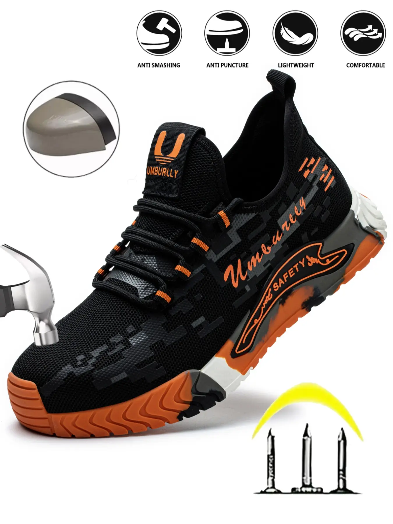 Men's Fashionable Camo Print Lace Up Low Top Closed-Toe Safety Shoes, Casual Comfortable Breathable Non-Slip Roofing Work Shoes, Outdoor Industrial Safety Shoes, Nonslip Work Shoes, Construction Work Shoes, Footwear