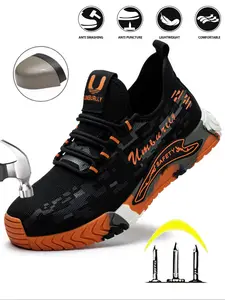 Men's Fashionable Camo Print Lace Up Low Top Closed-Toe Safety Shoes, Casual Comfortable Breathable Non-Slip Work Shoes, Outdoor Industrial Safety Shoes, Footwear