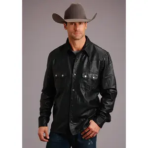 Men's Stetson Black Snap Front Leather Jacket
