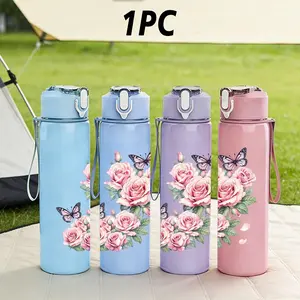 Rose 750ML Sport Water Bottle, Leak-Proof Pop-Top Lid, Ideal for Outdoor Activities, Perfect Gift for Birthdays, Valentine's Day, Easter
