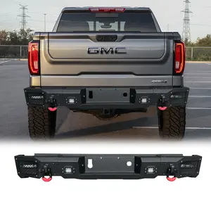 TIOYAR Steel Front Bumper Black Texture for 2019-2024 Chevy Silverado1500 & GMC Sierra 1500 w/DualExhaust 2019-2024 with Winch Plate LED Lights 2 x D-Rings Off-Road Performance