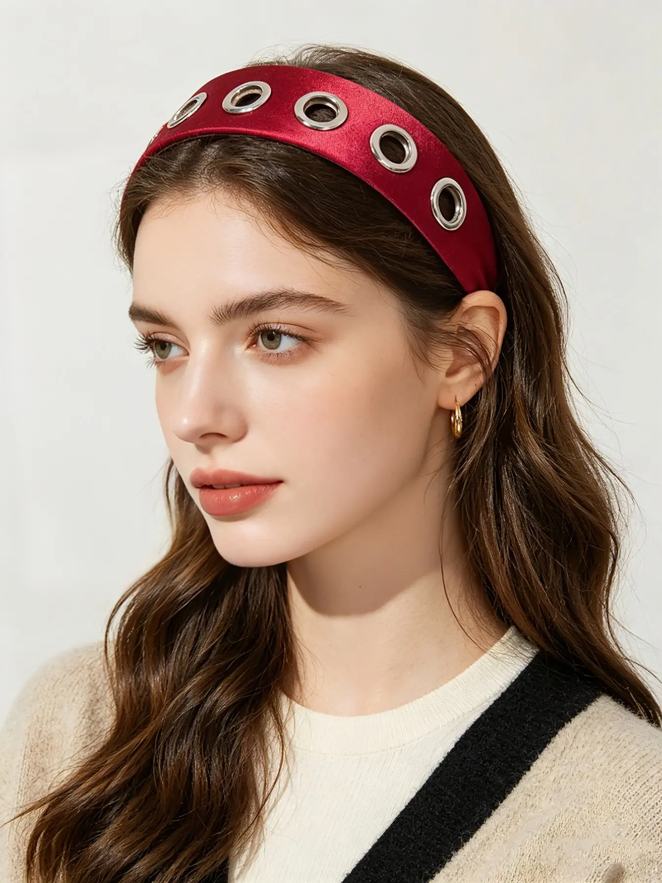 Vintage Elegant Metal Ring Fabric Wide Band Hairband, Grommet Headband, Versatile Summer Holiday Hair Styling Headband for Daily Use, Makeup, Parties, and Gatherings