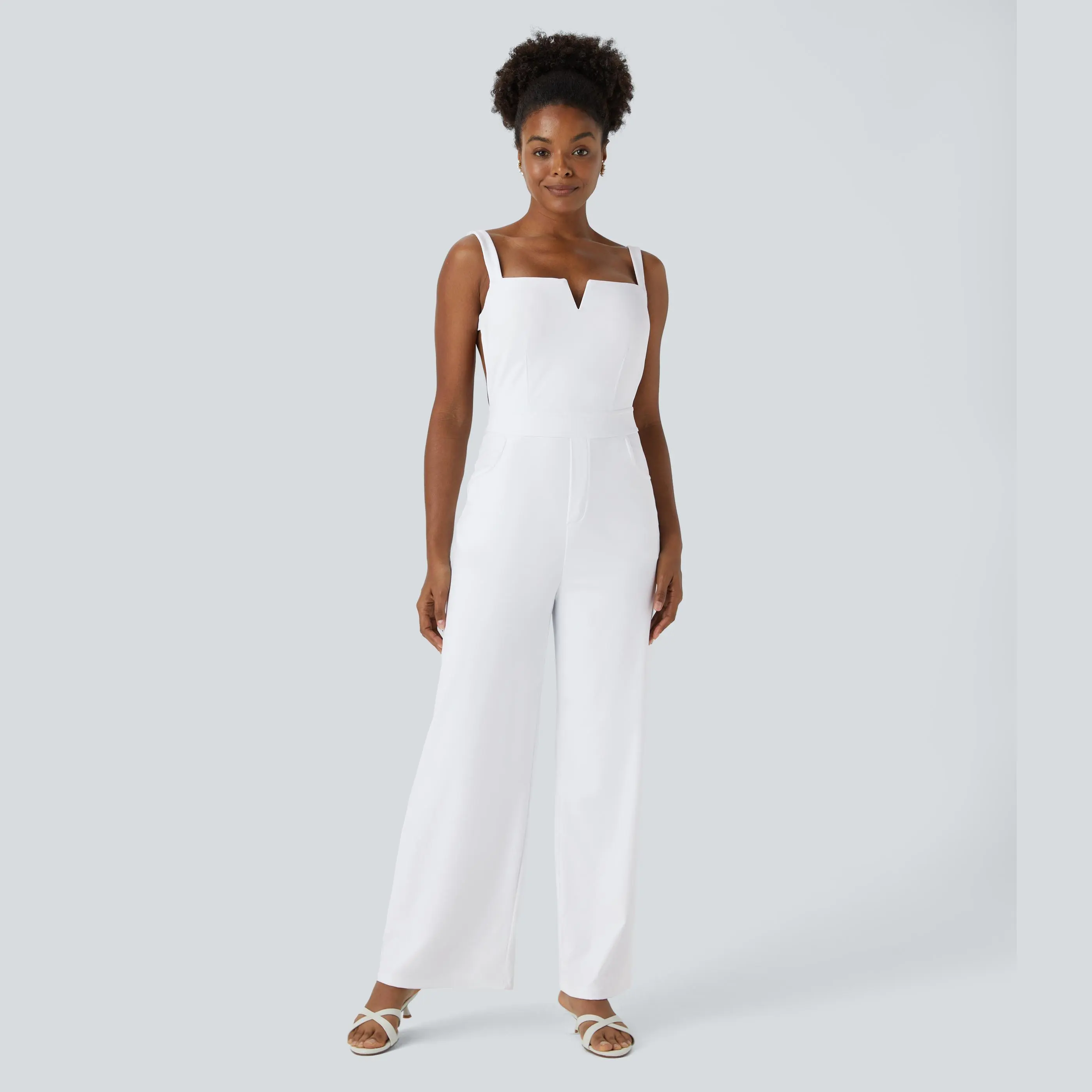 Halara Softlyzero Airy Backless Tie Back Side Pocket InstantCool Bridesmaid and Wedding Guest Jumpsuit-UPF50+