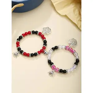 ZYNE Fashion Spider & Net Design Charm Beaded Bracelet, Casual Simple Half Magnetic Heart Charm Jewelry for Party, Daily Clothing Decor Adjustable Beaded Design