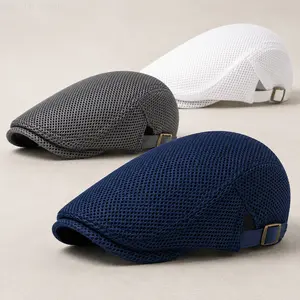 Summerwins Men's Handcrafted Polyester Hollow-Out Mesh Headgear - Men's Accessories, Adjustable Cap Hats, Breathable Lightweight Casual Collapsible Vintage Styles (Flat, Beret, Ivy, Playing Card Fedora) with Large Capacity Messenger Bag Design,summerwins