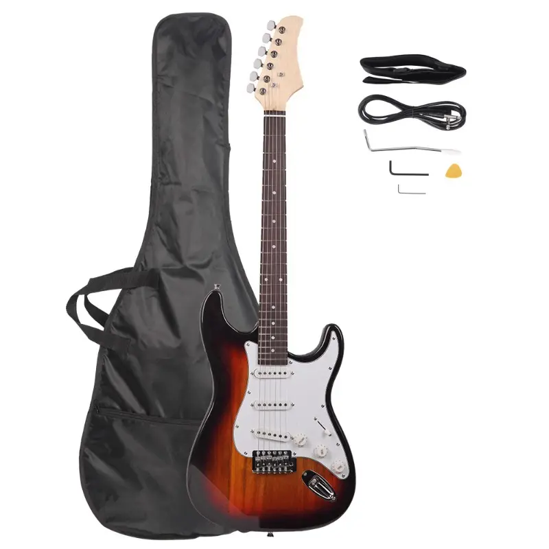 Sunset Color Electric Guitar with Rosewood Fingerboard, Basswood Body, Adjustable Strap, Tuning Pegs, and Accessories Kit, Adjustable Guitar Strap, Guitar Tuning Pegs