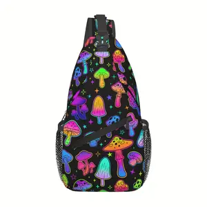 A Vibrant Crossbody Chest  Featuring a Neon Mushroom Design, Perfect for Hiking. This Spacious And Stylish Shoulder  Is Durable And Versatile, Suitable for Shopping, Work, Leisure Travel, Beach Outings, Fishing bag