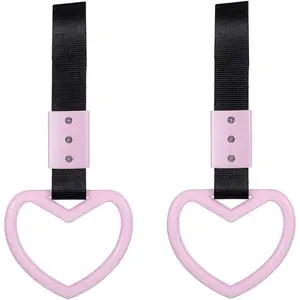 2PCS Heart-Shaped Car Handle Straps, Auto GRAP Handle Warning Pull Ring, Heart Decor for Car, SUV, Subway, Bus