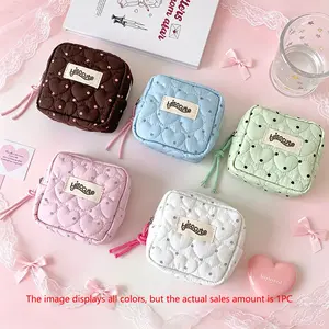 Dot Stitch Heart Makeup Bag, High Aesthetic Student Sanitary Pad Storage Bag, Portable Coin Purse, Earphone Case, Multi-Functional Organizer, Makeup Pouch, Cosmetic Pouch