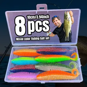 8pcs soft baits with unique vibrating swimming and trembling sinking actions that can attract more fish bites, suitable for fishing bass, trout, white perch, and pike, Fishing Lures