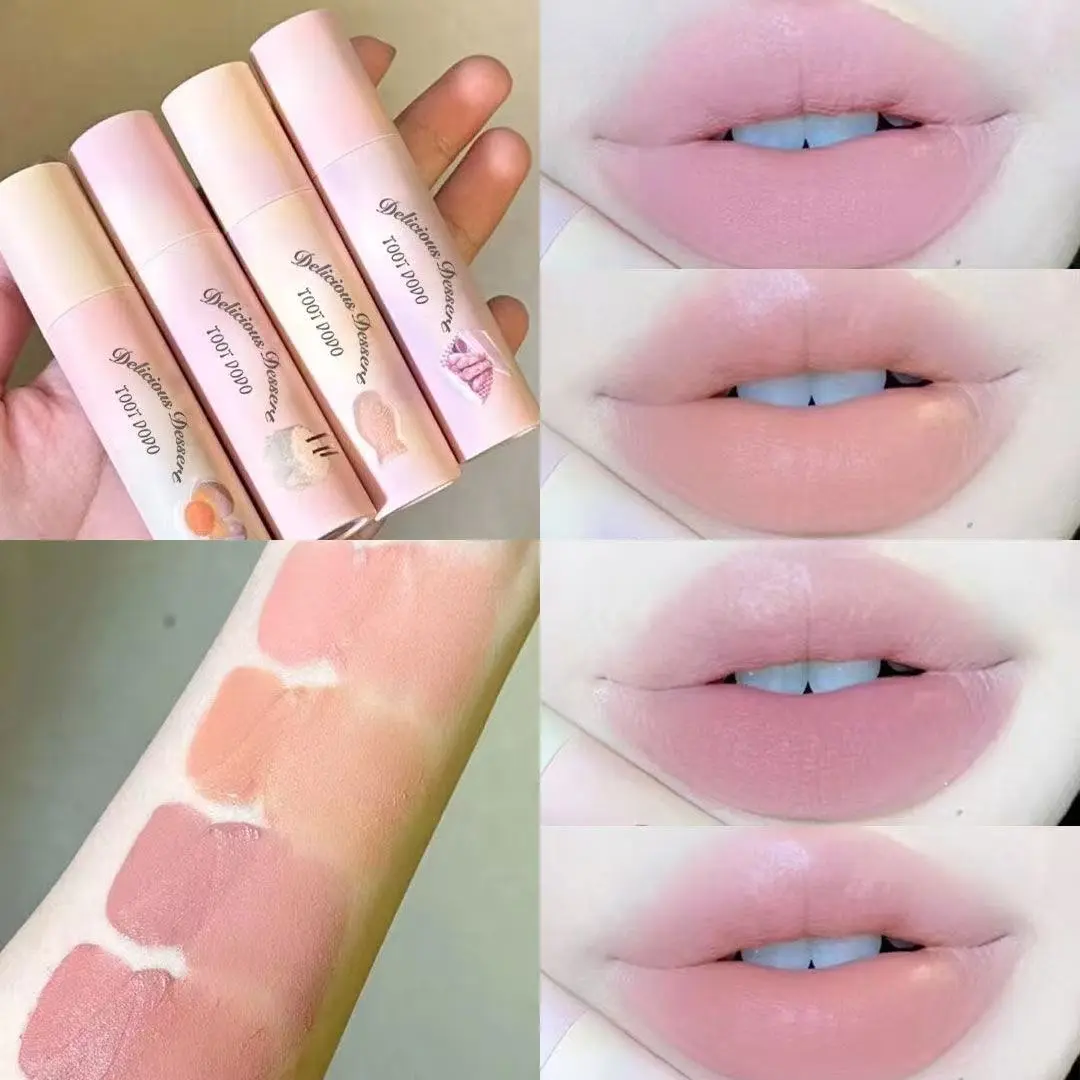 Japanese and Korean style light-colored lip gloss with a creamy texture, matte velvet finish, lip concealer and primer, natural color payoff, long-lasting and non-fading, perfect for a natural, no-makeup look.  Ideal as a holiday gift. Cosmetic